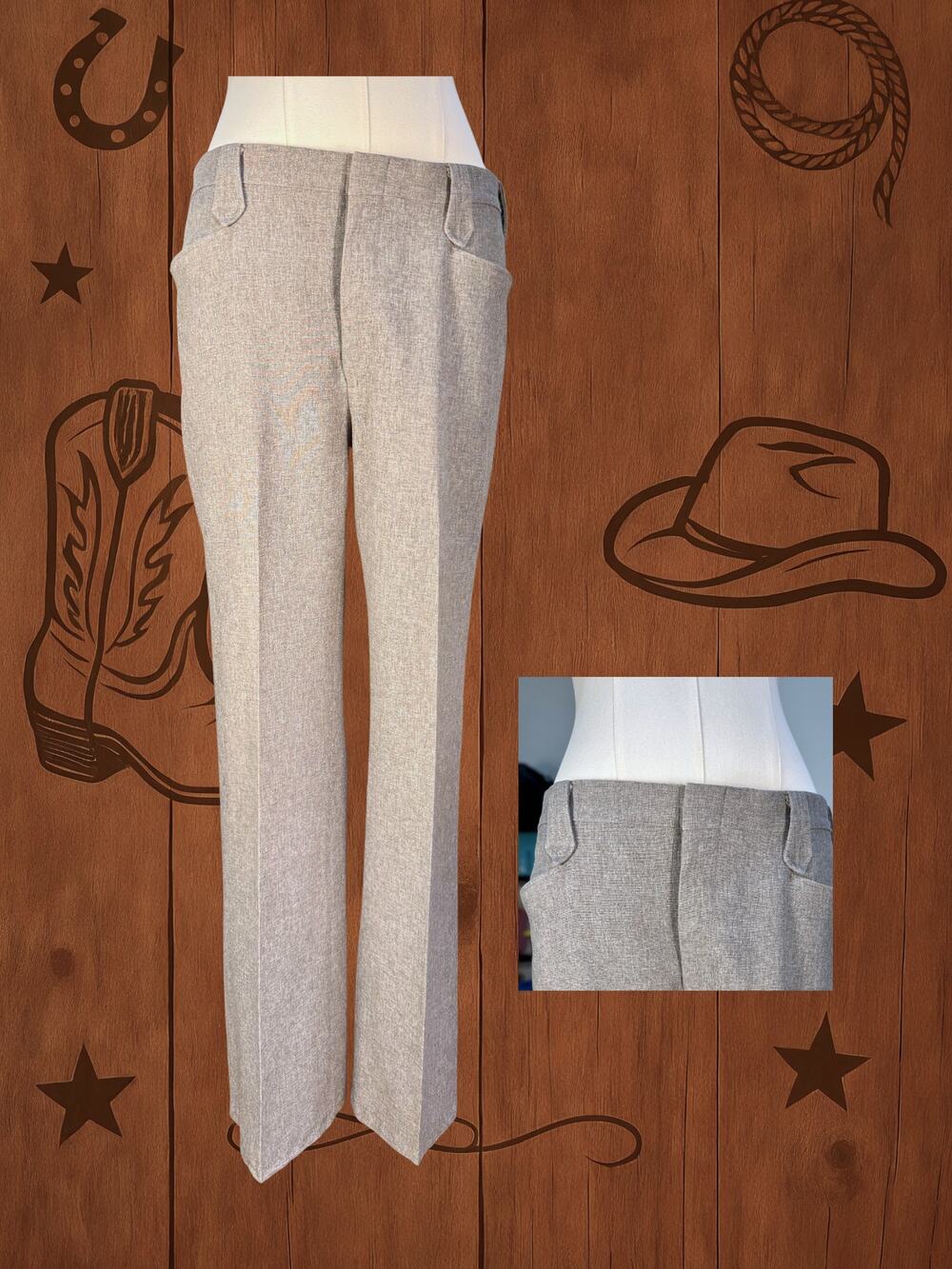 Vintage 70s H Bar C Ranchwear Mens Gray Western Straight Boot Cut Trousers 40X32